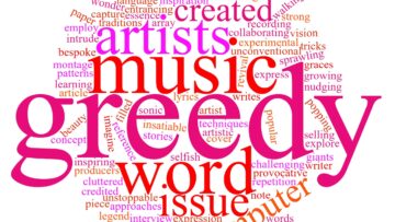 wordcloud big greedy bright colours Musicworks